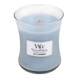 Woodwick Soft Chambray vonná svíčka 275 g s dřevěným knotem