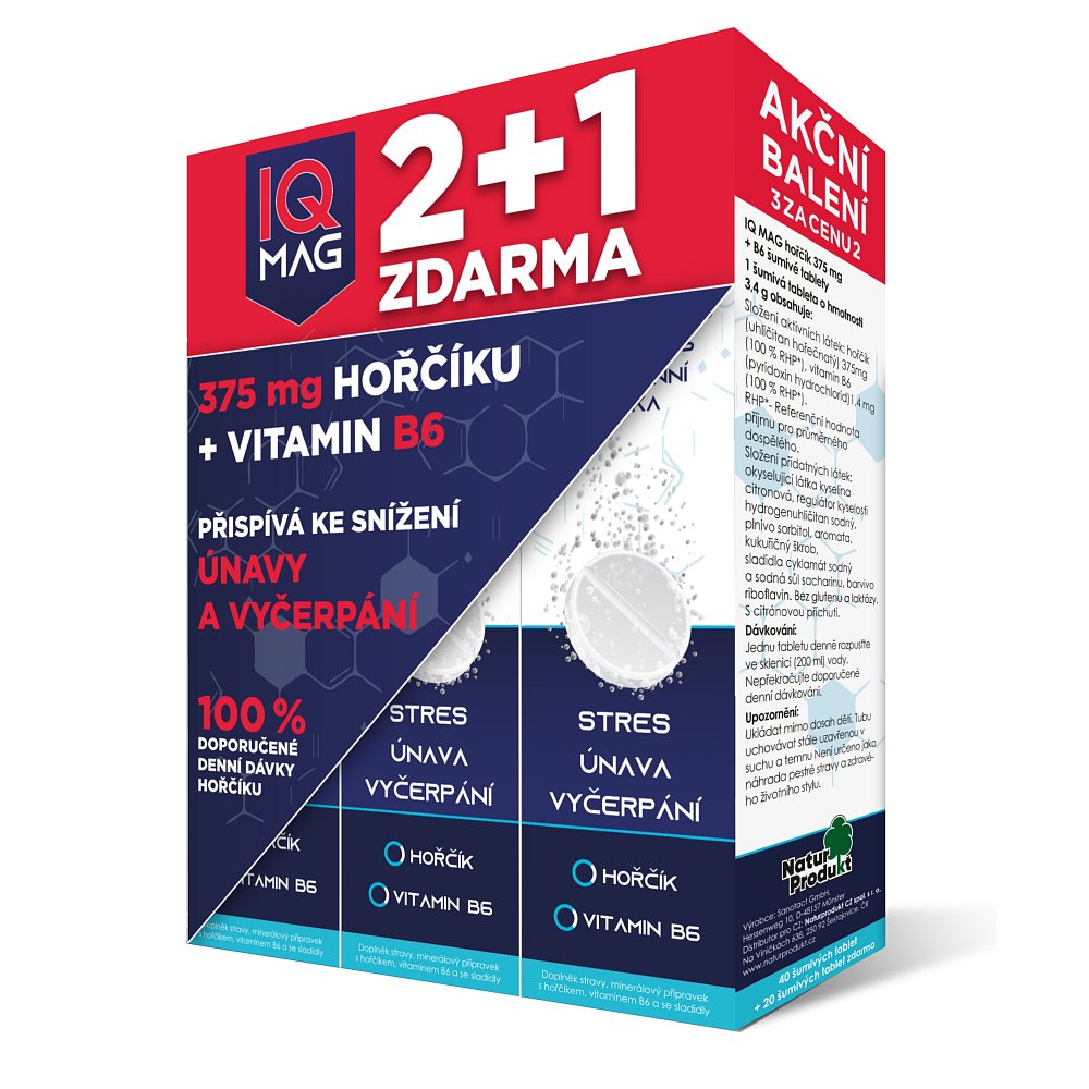 IQ MAG hořčík + B6 šumivé tablety 2+1 zdarma