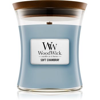 Woodwick Soft Chambray vonná svíčka 275 g s dřevěným knotem