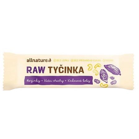 Allnature Bezlepková ovocná tyčinka rozinky, kešu, kakaové boby 20x45g