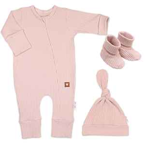 Baby Nellys Rostoucí žebrovaná 3D sada Nature - pudrově růžová, vel. 74/80