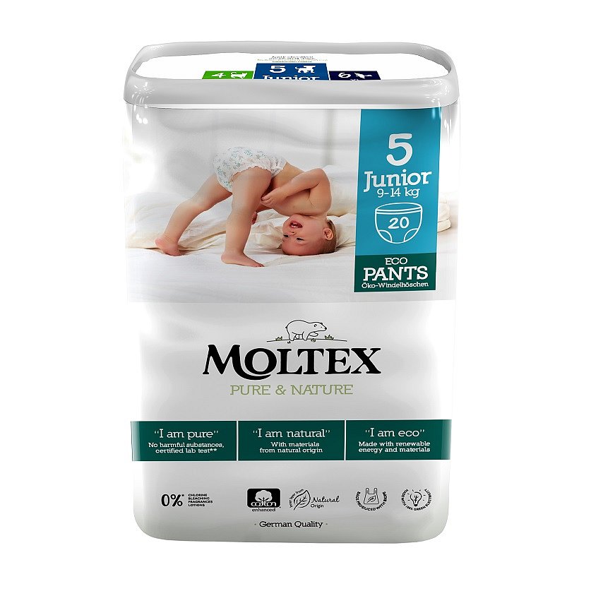 MOLTEX Pure & Nature natahovací plenkové kalhotky Junior 9-14 kg (20 ks)