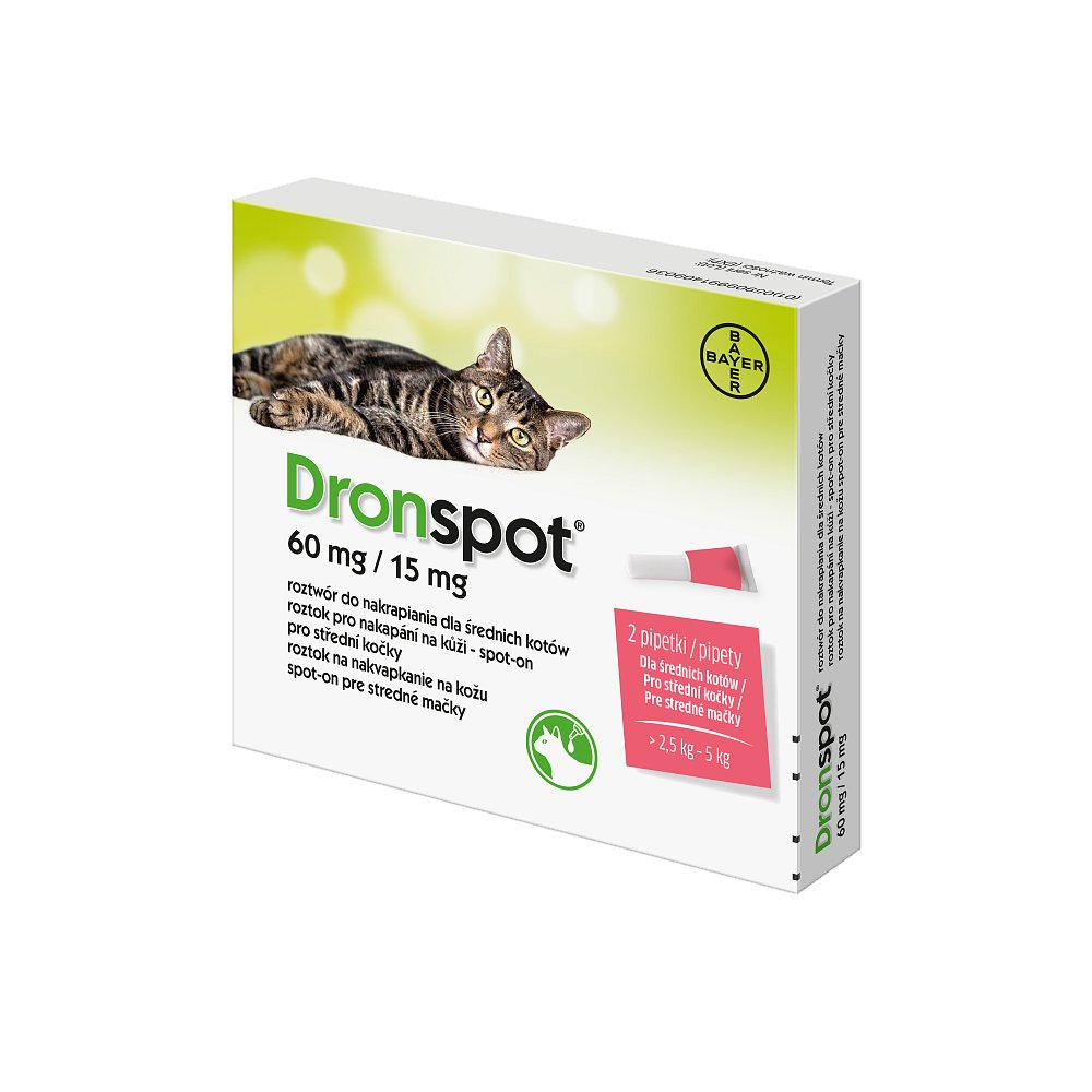 Dronspot 60 mg/15 mg pro střední kočky spot-on 2x0,7 ml