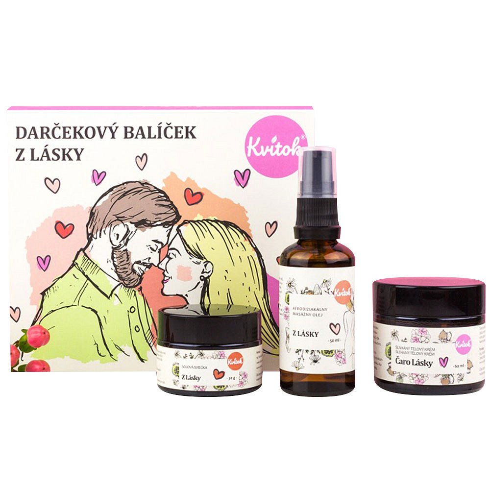 KVITOK Afrodiziakální Masážní olej 50ml +Tělový krém 60ml+Svíčka 1ks