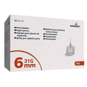 Embecta Jehly pro injekční pera 6mm, 31G, 3bevel, TW, 100ct