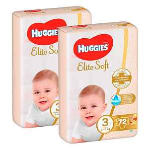 2x HUGGIES® Pleny jednorázové Elite Soft vel. 3 72 ks