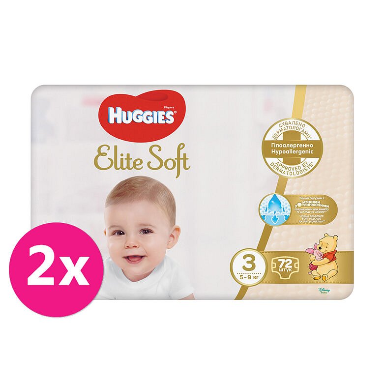 2x HUGGIES® Pleny jednorázové Elite Soft vel. 3 72 ks