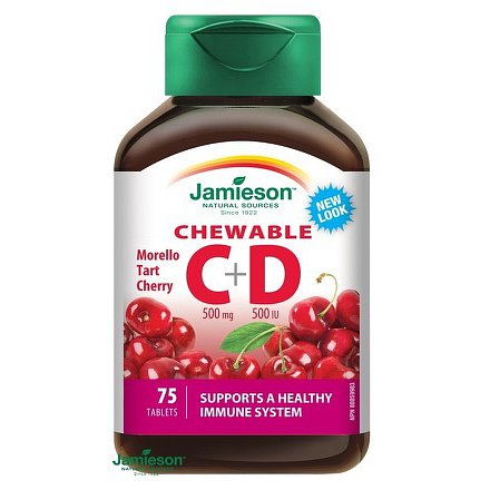 Vitamíny C a D3 500 mg/500 IU tablety na cucání s příchutí třešně 75 tbl.