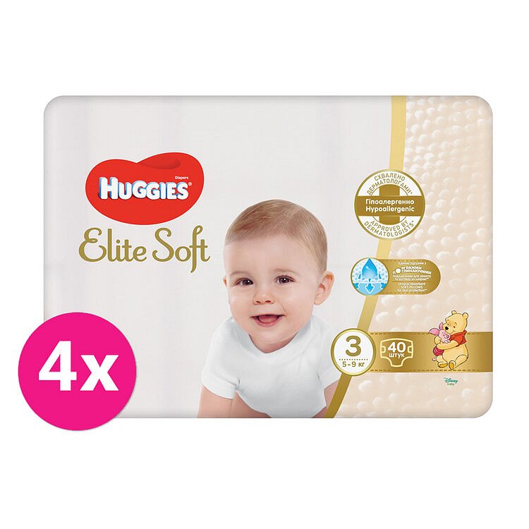 4x HUGGIES® Pleny jednorázové Elite Soft vel. 3 40 ks