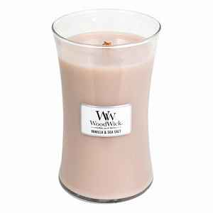 Woodwick Vanilla & Sea Salt vonná svíčka 609,5 g s dřevěným knotem