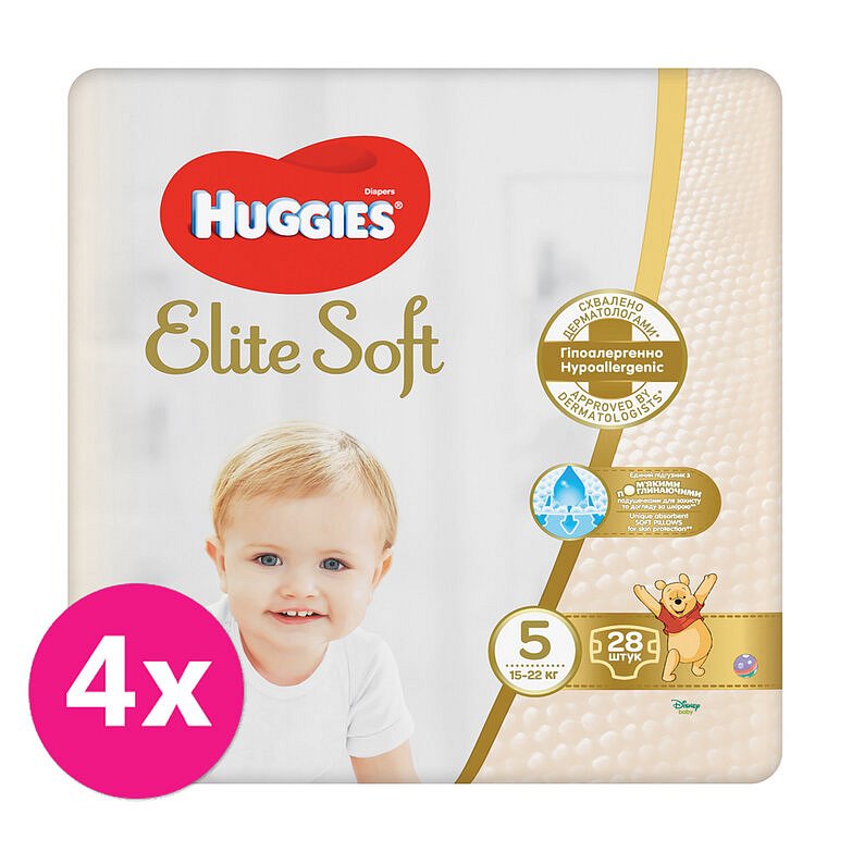 4x HUGGIES® Pleny jednorázové Elite Soft vel. 5 28 ks