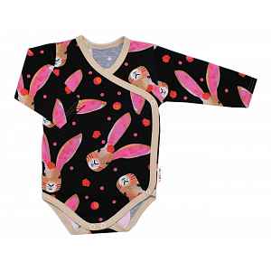 Baby Nellys Zavinovací kojenecké body dl. rukáv, bavlna, Zajíček  granát