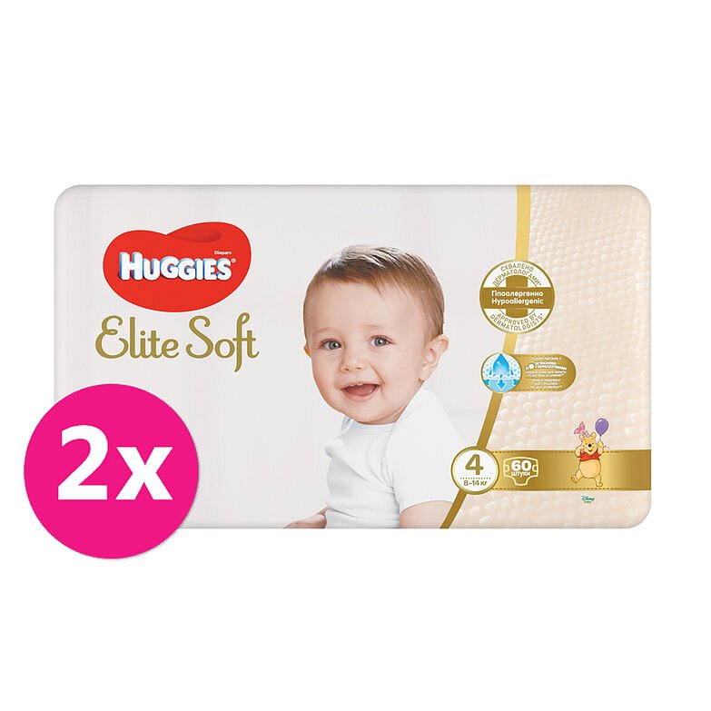 2x HUGGIES® Pleny jednorázové Elite Soft vel. 4 60 ks