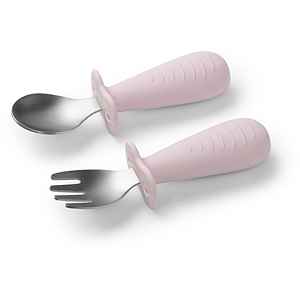 BabyOno Be Active Stainless Steel Spoon and Fork příbor pro děti Pink 12m+ 2 ks