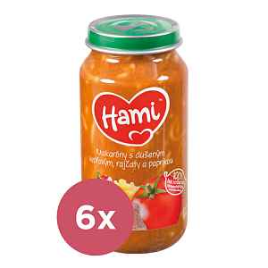 6x HAMI Makaróny s dušeným vepřovým, rajčaty a paprikou (250 g) - maso-zeleninový příkrm
