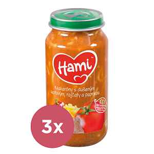 3x HAMI Makaróny s dušeným vepřovým, rajčaty a paprikou (250 g) - maso-zeleninový příkrm