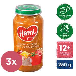 3x HAMI Makaróny s dušeným vepřovým, rajčaty a paprikou (250 g) - maso-zeleninový příkrm