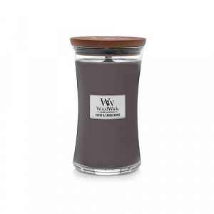 Woodwick Suede & Sandalwood vonná svíčka s dřevěným knotem 609,5 g