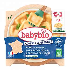 Babybio Celé ravioli s ementálem, pyré ze sladkých brambor a kozí sýr 190 g