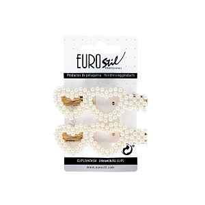 Klipsová spona do vlasů srdíčka s perličkami Eurostil Professional - 8 cm, zlatá, 2 ks (06936)