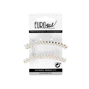 Klipsová spona do vlasů s perličkami Eurostil Professional - 8 cm, zlatá, 2 ks (06938)