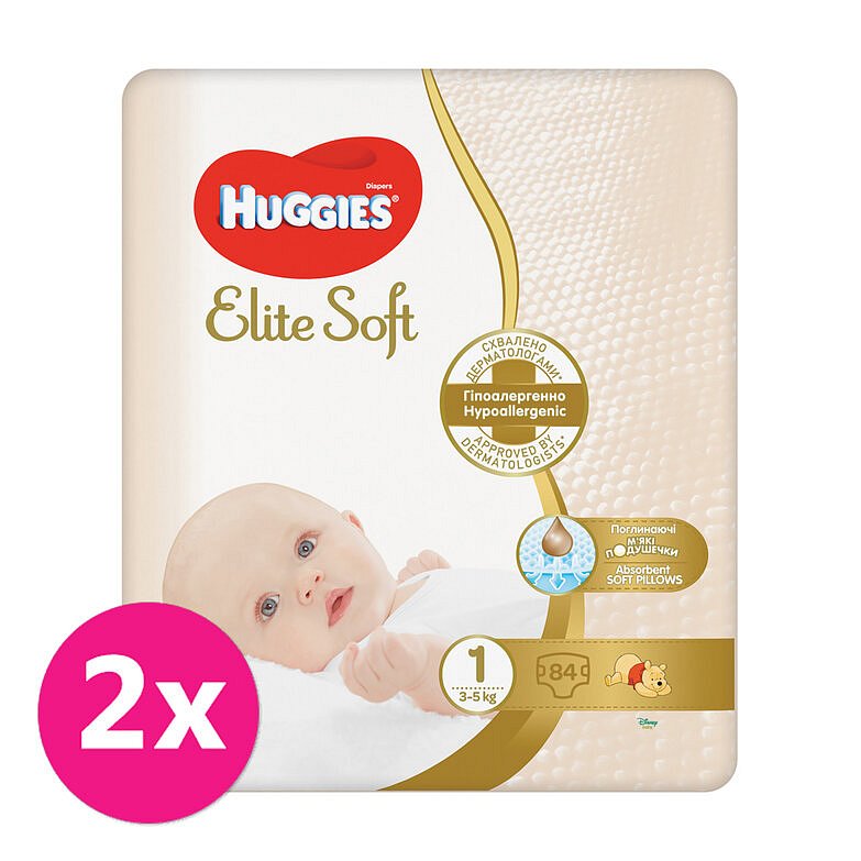 2x HUGGIES® Pleny jednorázové Elite Soft vel. 1 84 ks