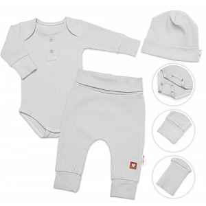 Baby Nellys Žebrovaná rostoucí souprava 3D, Baby Boy - šedá