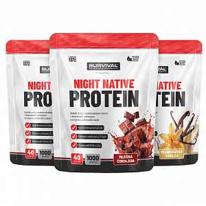 Survival Night Native Protein 1000 g  AKCE  2+1 ZDARMA 2x čokoláda+ 1x vanilka
