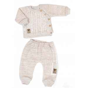 Baby Nellys Pletený svetřík a kalhoty s kapsou Hand Made 2D, Nature - béžový melírek