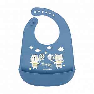 Canpol babies Bryndák silikonový s kapsou BONJOUR PARIS modrý