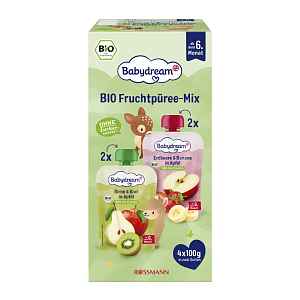 Babydream BIO Ovocné příkrmy Mix Hruška, kiwi, jablko + jahoda, banán, jablko 360 g
