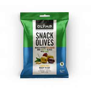 Olymp Mix Kalamata tmavé a zelené olivy bez pecky s bylinkami 70 g