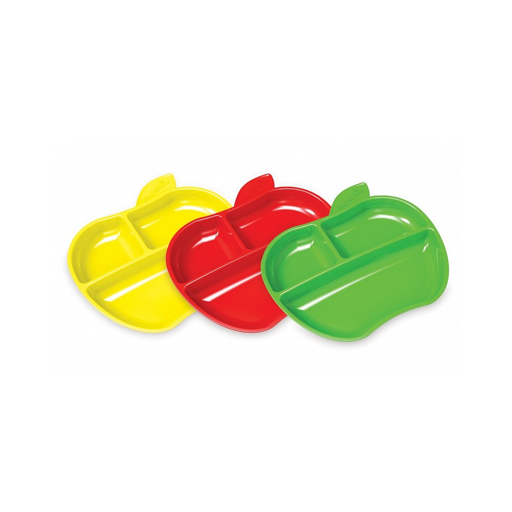 MUNCHKIN Set barevných dělených talířů ve tvaru jablka 3ks