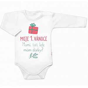 Baby Nellys Moje 1. Vánoce, Mami, tati, kde mám dárky,body dlouhý rukáv  , bílé, vel. 86 vel.  86