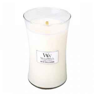 Woodwick White Tea & Jasmine vonná svíčka 609,5 g s dřevěným knotem
