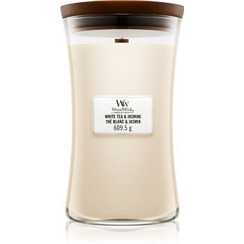 Woodwick White Tea & Jasmine vonná svíčka 609,5 g s dřevěným knotem