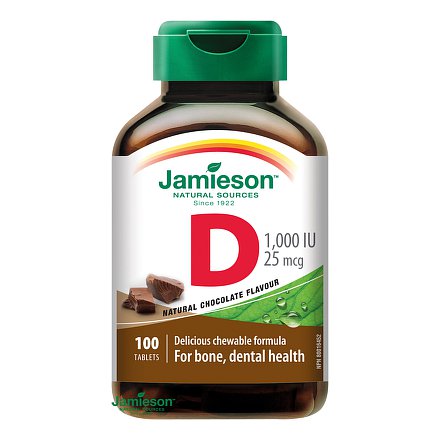 Vitamín D3 1000 IU tablety na cucání s příchutí čokolády 100 tbl.