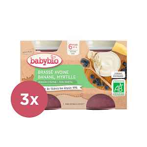 3x BABYBIO Brassé z ovesného mléka banán borůvka 2x130g