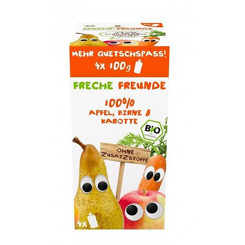 Freche Freunde BIO Ovocná kapsička jablko, hruška a mrkev 4x100g