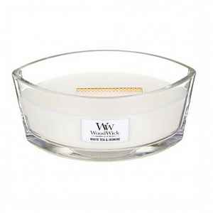Woodwick White Tea & Jasmine vonná svíčka s dřevěným knotem (hearthwick) 453,6 g