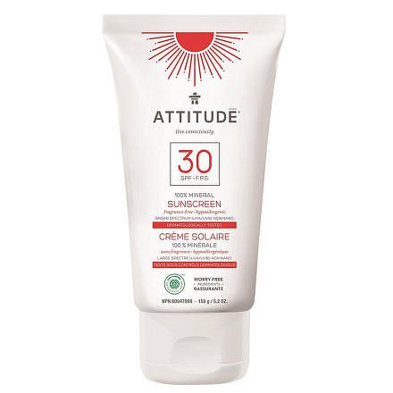 100 % minerální opalovací krém ATTITUDE (SPF 30) bez vůně 150 g