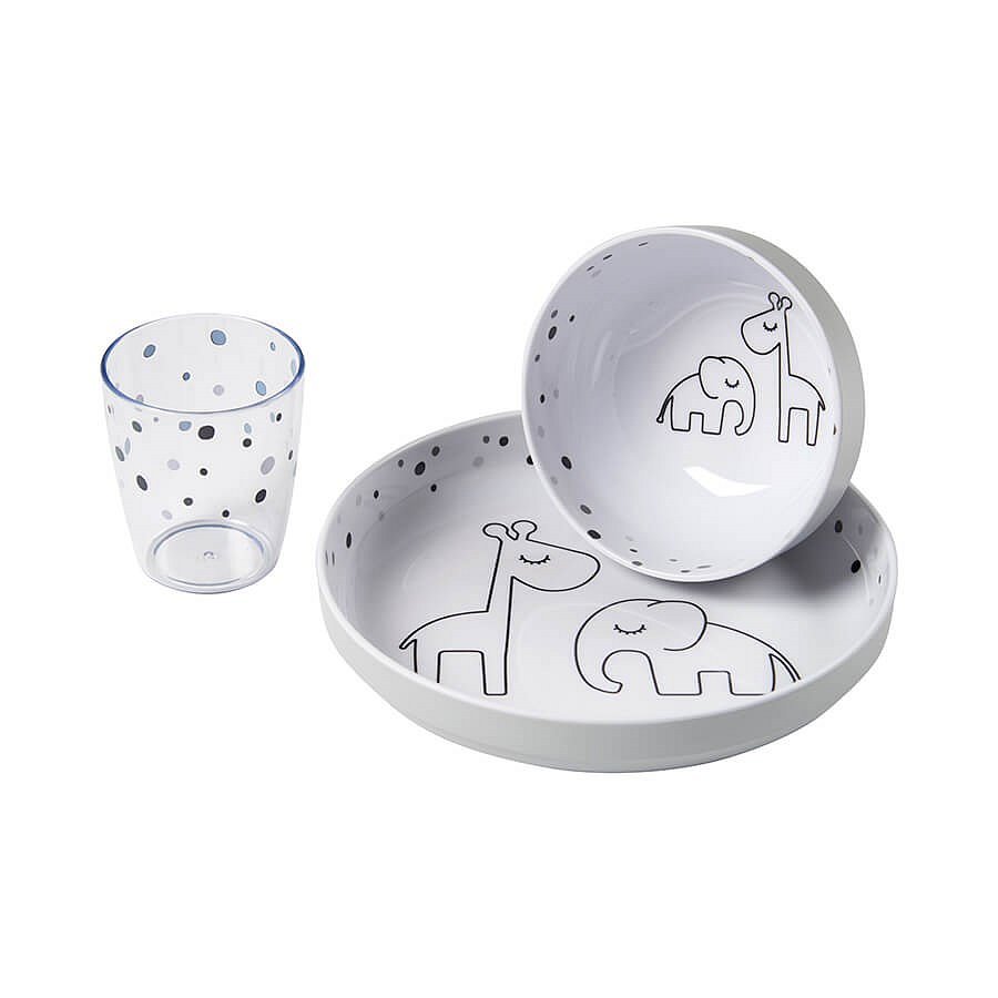 DONE BY DEER Yummy mini jídelní set Dreamy Dots - šedý