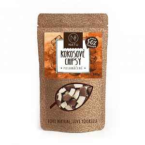 NATU Kokosové chipsy polomáčené 50% hořká čokoláda 140 g