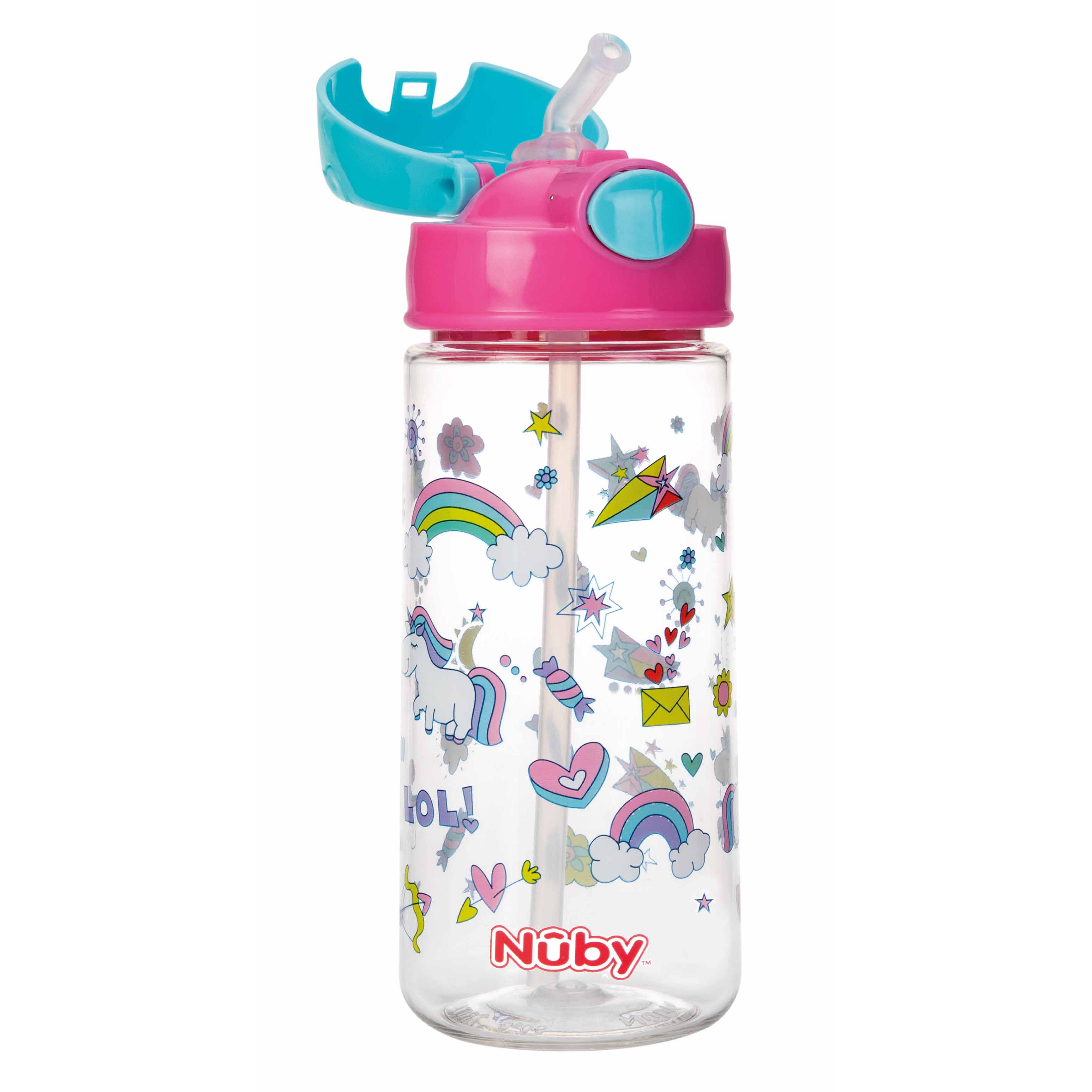 NUBY Láhev sportovní netekoucí s brčkem 530 ml, růžová, 4+