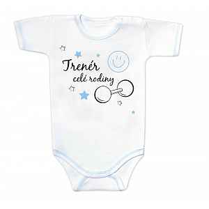 Baby Nellys Body krátký rukáv s vtipným textem  Trenér celé rodiny vel.  62