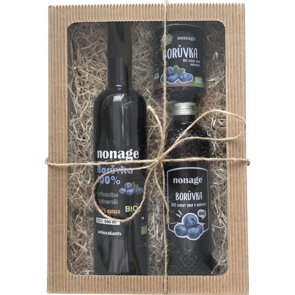 NONAGE Dárkový set Borůvka BIO premium - džus, džem, sirup