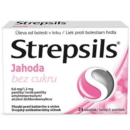 Strepsils Jahoda bez cukru 0.6mg/1.2mg pas.24