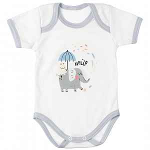MBaby Bavlněné body s krátkým rukávem, Slůně Hello, bílo/šedé, vel. 80