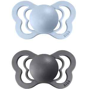 BIBS Couture Natural Rubber Size 1: 0+ months dudlík Iron / Baby Blue 2 ks