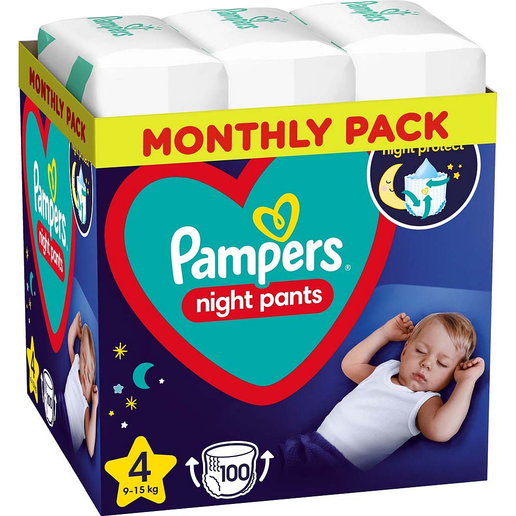 PAMPERS Night Pants Plenkové Kalhotky Velikost 4, 100 ks, 9-15 kg